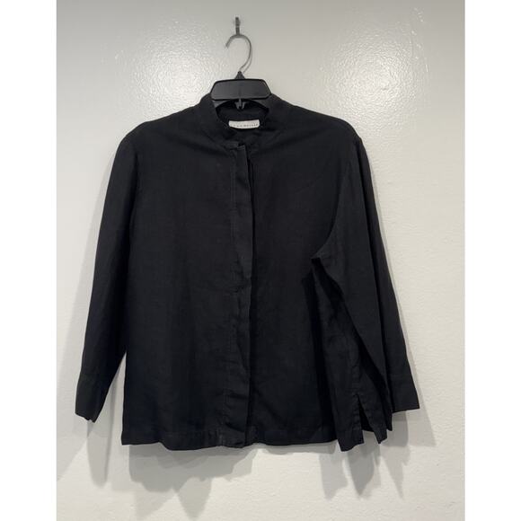 Bryn Walker Hidden Button Linen Shirt Women’s Size Medium Black Coastal Minimal - Picture 1 of 8